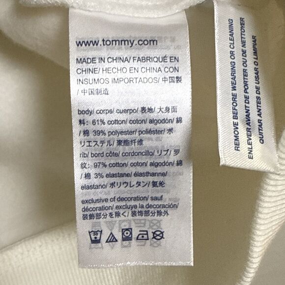 NWT Tommy Hilfiger Men's Ivory White Fleece Pullover Big Spelled Out Logo Sz XS - Picture 8 of 10